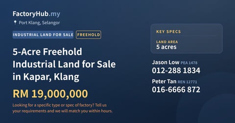 Land For Sale - 5-Acre Freehold Industrial Land for Sale in Kapar, Klang - Port Klang, Selangor