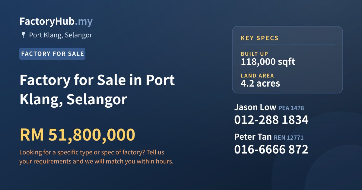 Factory For Sale - Factory for Sale in Port Klang, Selangor - Port Klang, Selangor