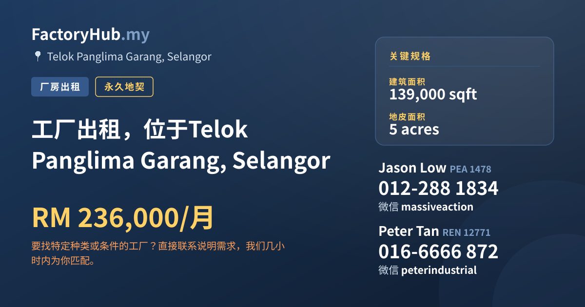 工厂 出租 - 工厂出租，位于Telok Panglima Garang, Selangor - Telok Panglima Garang, Selangor