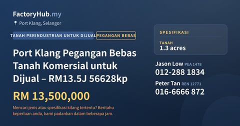 Tanah Untuk Dijual - Port Klang Pegangan Bebas Tanah Komersial untuk Dijual – RM13.5J 56628kp - Port Klang, Selangor
