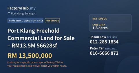 Land For Sale - Port Klang Freehold Commercial Land for Sale – RM13.5M 56628sf - Port Klang, Selangor