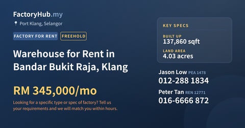 Factory For Rent - Warehouse for Rent in Bandar Bukit Raja, Klang - Port Klang, Selangor