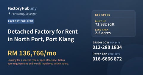 Factory For Rent - Detached Factory for Rent in North Port, Port Klang - Port Klang, Selangor