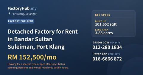 Factory For Rent - Detached Factory for Rent in Bandar Sultan Suleiman, Port Klang - Port Klang, Selangor