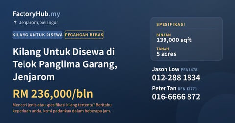 Kilang Untuk Disewa - Kilang Untuk Disewa di Telok Panglima Garang, Jenjarom - Jenjarom, Selangor