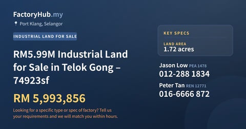 Land For Sale - RM5.99M Industrial Land for Sale in Telok Gong – 74923sf - Port Klang, Selangor