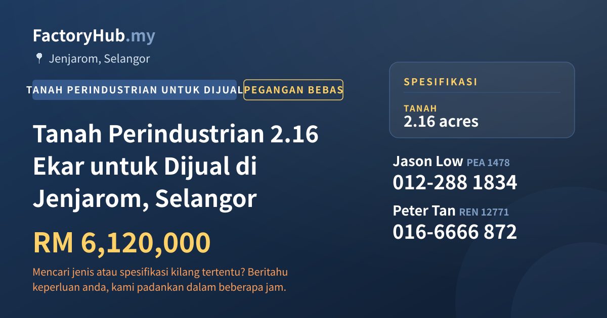 Tanah Untuk Dijual - Tanah Perindustrian 2.16 Ekar untuk Dijual di Jenjarom, Selangor - Jenjarom, Selangor