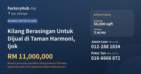 Kilang Untuk Dijual - Kilang Berasingan Untuk Dijual di Taman Harmoni, Ijok - Ijok, Selangor
