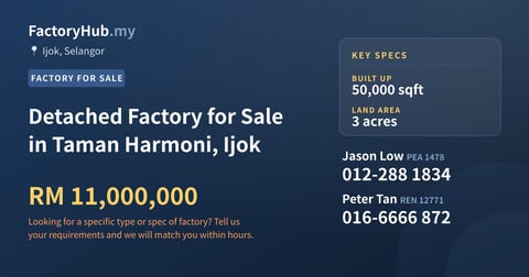 Factory For Sale - Detached Factory for Sale in Taman Harmoni, Ijok - Ijok, Selangor