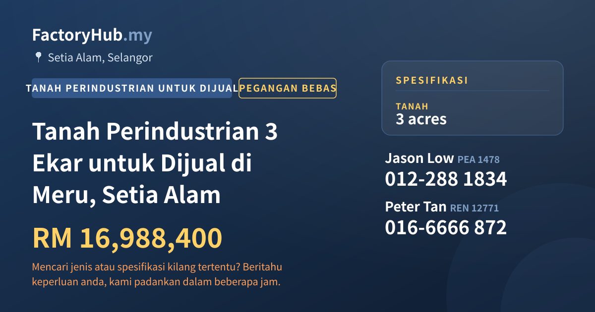 Tanah Untuk Dijual - Tanah Perindustrian 3 Ekar untuk Dijual di Meru, Setia Alam - Setia Alam, Selangor