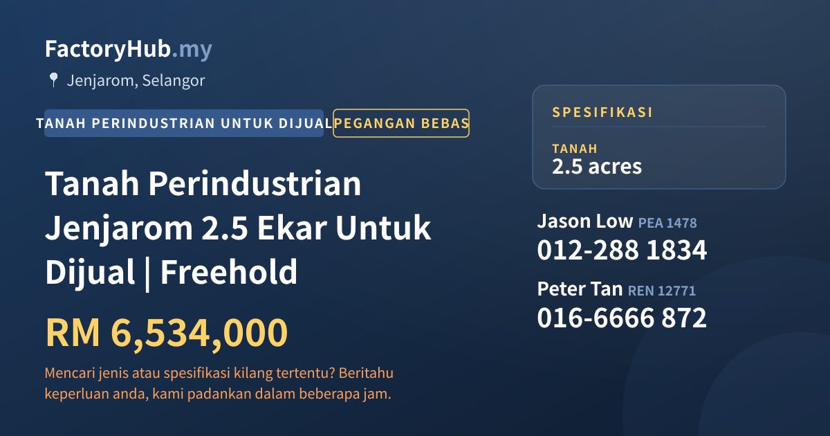 Tanah Untuk Dijual - Tanah Perindustrian Jenjarom 2.5 Ekar Untuk Dijual | Freehold - Jenjarom, Selangor