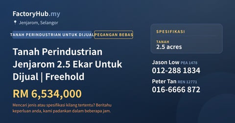 Tanah Untuk Dijual - Tanah Perindustrian Jenjarom 2.5 Ekar Untuk Dijual | Freehold - Jenjarom, Selangor