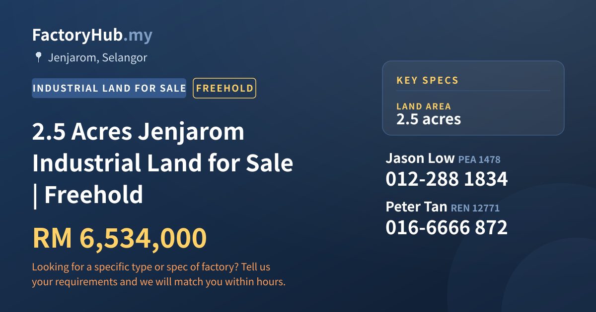 Land For Sale - 2.5 Acres Jenjarom Industrial Land for Sale | Freehold - Jenjarom, Selangor
