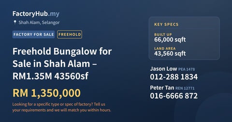 Residential For Sale - Freehold Bungalow for Sale in Shah Alam – RM1.35M 43560sf - Shah Alam, Selangor