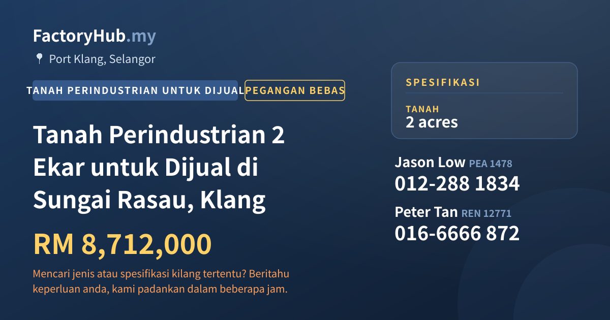 Tanah Untuk Dijual - Tanah Perindustrian 2 Ekar untuk Dijual di Sungai Rasau, Klang - Port Klang, Selangor