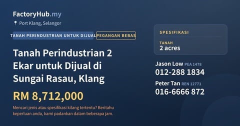 Tanah Untuk Dijual - Tanah Perindustrian 2 Ekar untuk Dijual di Sungai Rasau, Klang - Port Klang, Selangor