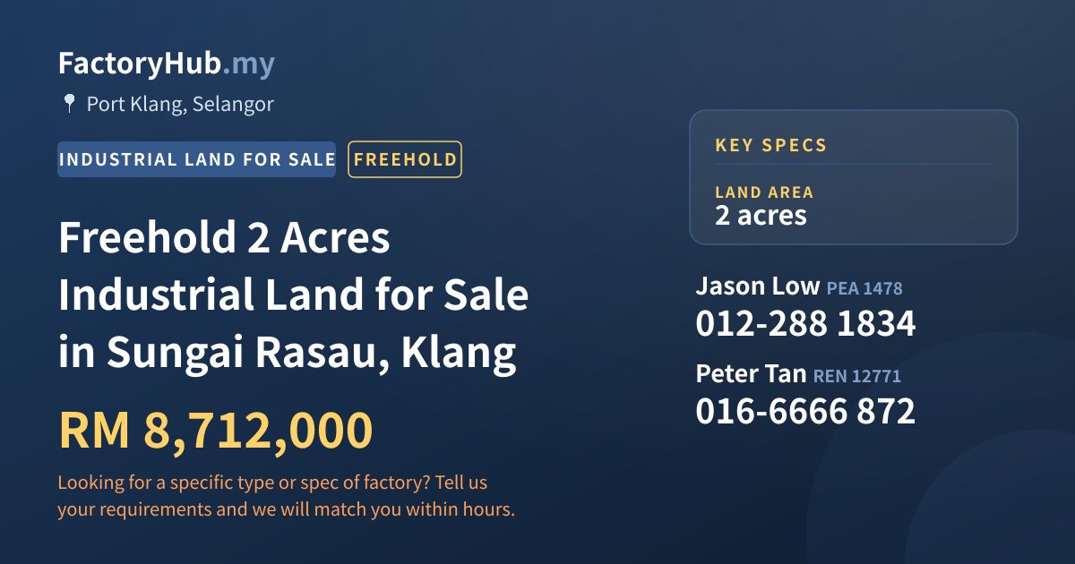 Land For Sale - Freehold 2 Acres Industrial Land for Sale in Sungai Rasau, Klang - Port Klang, Selangor
