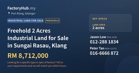 Land For Sale - Freehold 2 Acres Industrial Land for Sale in Sungai Rasau, Klang - Port Klang, Selangor