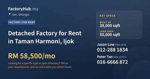 Factory For Rent - Detached Factory for Rent in Taman Harmoni, Ijok - Ijok, Selangor