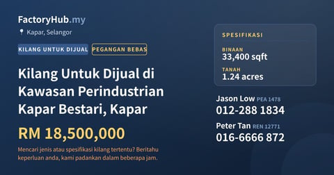 Kilang Untuk Dijual - Kilang Untuk Dijual di Kawasan Perindustrian Kapar Bestari, Kapar - Kapar, Selangor