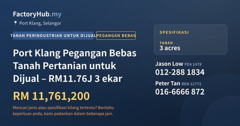 Tanah Untuk Dijual - Port Klang Pegangan Bebas Tanah Pertanian untuk Dijual – RM11.76J 3 ekar - Port Klang, Selangor