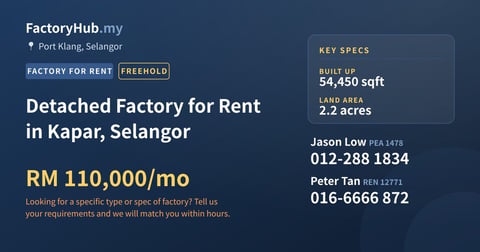 Factory For Rent - Detached Factory for Rent in Kapar, Selangor - Port Klang, Selangor