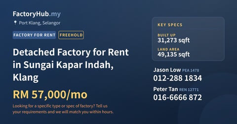 Factory For Rent - Detached Factory for Rent in Sungai Kapar Indah, Klang - Port Klang, Selangor