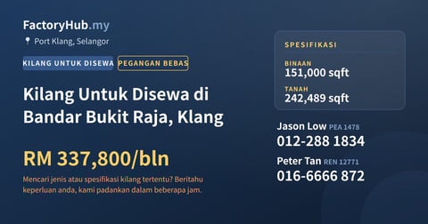 Kilang Untuk Disewa - Kilang Untuk Disewa di Bandar Bukit Raja, Klang - Port Klang, Selangor