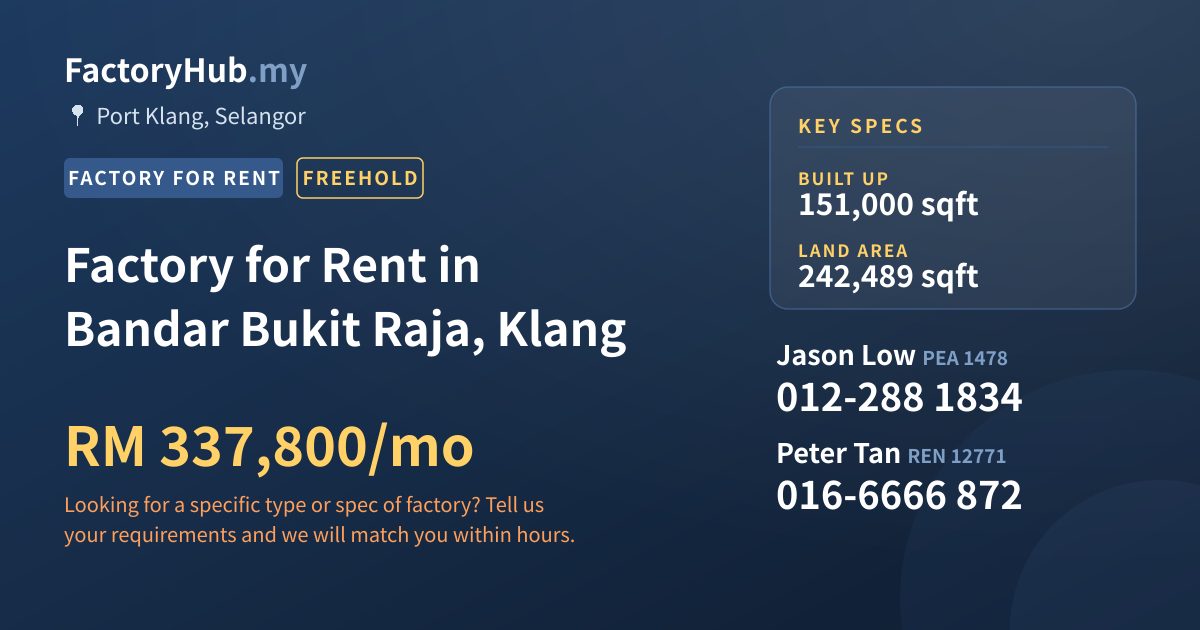 Factory For Rent - Factory for Rent in Bandar Bukit Raja, Klang - Port Klang, Selangor