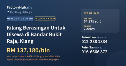 Kilang Untuk Disewa - Kilang Berasingan Untuk Disewa di Bandar Bukit Raja, Klang - Port Klang, Selangor