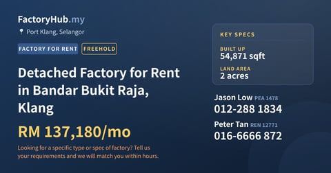 Factory For Rent - Detached Factory for Rent in Bandar Bukit Raja, Klang - Port Klang, Selangor