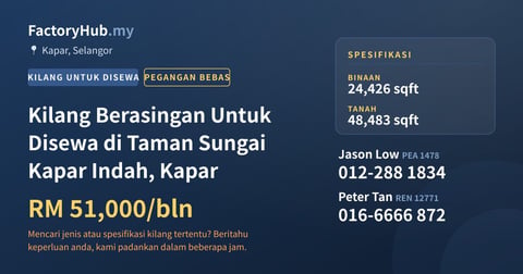 Kilang Untuk Disewa - Kilang Berasingan Untuk Disewa di Taman Sungai Kapar Indah, Kapar - Kapar, Selangor