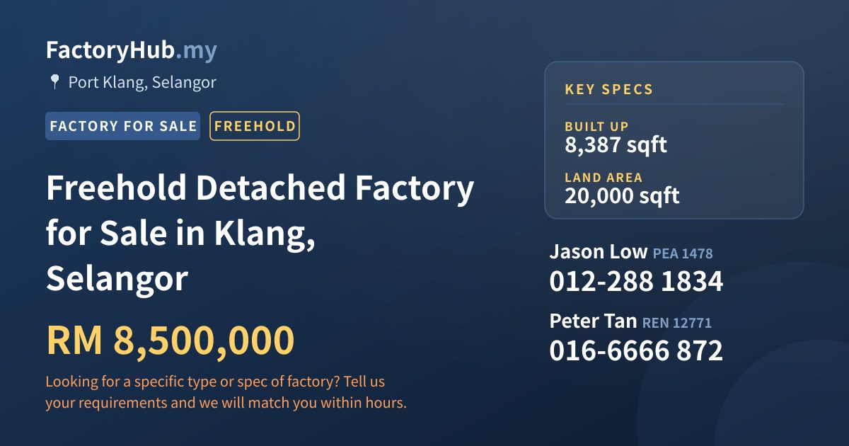 Factory For Sale - Freehold Detached Factory for Sale in Klang, Selangor - Port Klang, Selangor