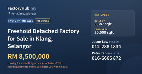 Factory For Sale - Freehold Detached Factory for Sale in Klang, Selangor - Port Klang, Selangor