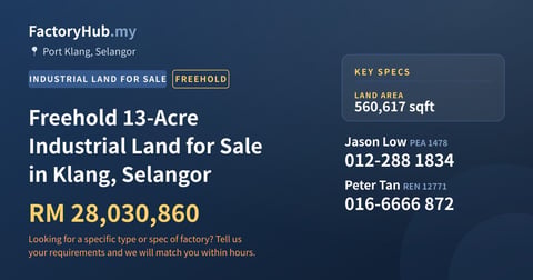 Land For Sale - Freehold 13-Acre Industrial Land for Sale in Klang, Selangor - Port Klang, Selangor