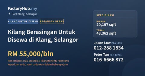 Kilang Untuk Disewa - Kilang Berasingan Untuk Disewa di Klang, Selangor - Port Klang, Selangor