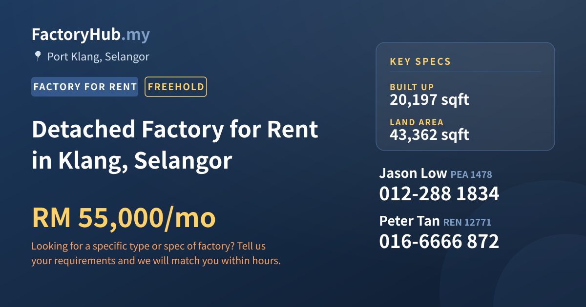 Factory For Rent - Detached Factory for Rent in Klang, Selangor - Port Klang, Selangor