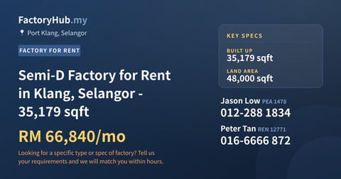 Factory For Rent - Semi-D Factory for Rent in Klang, Selangor - 35,179 sqft - Port Klang, Selangor