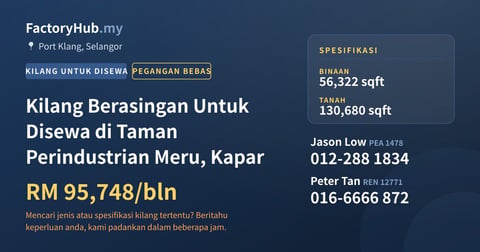 Kilang Untuk Disewa - Kilang Berasingan Untuk Disewa di Taman Perindustrian Meru, Kapar - Port Klang, Selangor