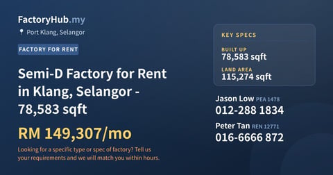 Factory For Rent - Semi-D Factory for Rent in Klang, Selangor - 78,583 sqft - Port Klang, Selangor