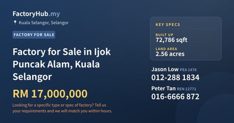 Factory For Sale - Factory for Sale in Ijok Puncak Alam, Kuala Selangor - Kuala Selangor, Selangor