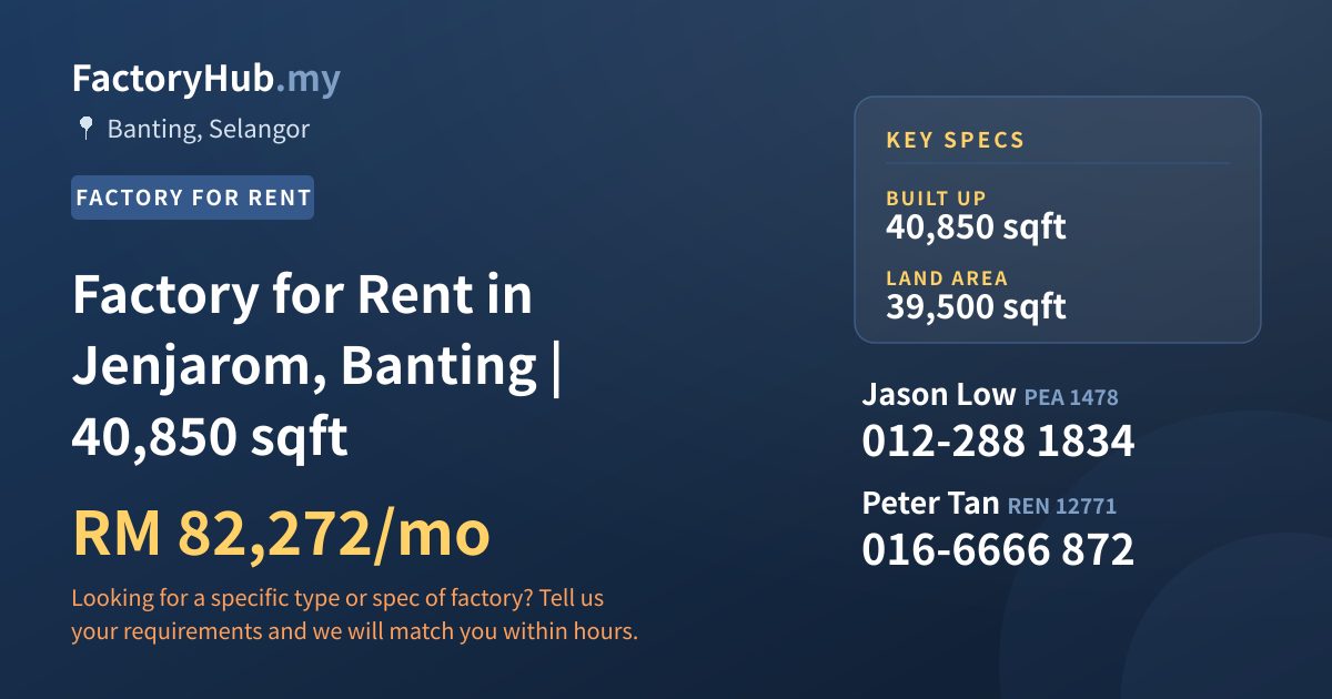 Factory For Rent - Factory for Rent in Jenjarom, Banting | 40,850 sqft - Banting, Selangor