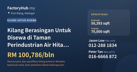 Kilang Untuk Disewa - Kilang Berasingan Untuk Disewa di Taman Perindustrian Air Hitam, Klang - Port Klang, Selangor