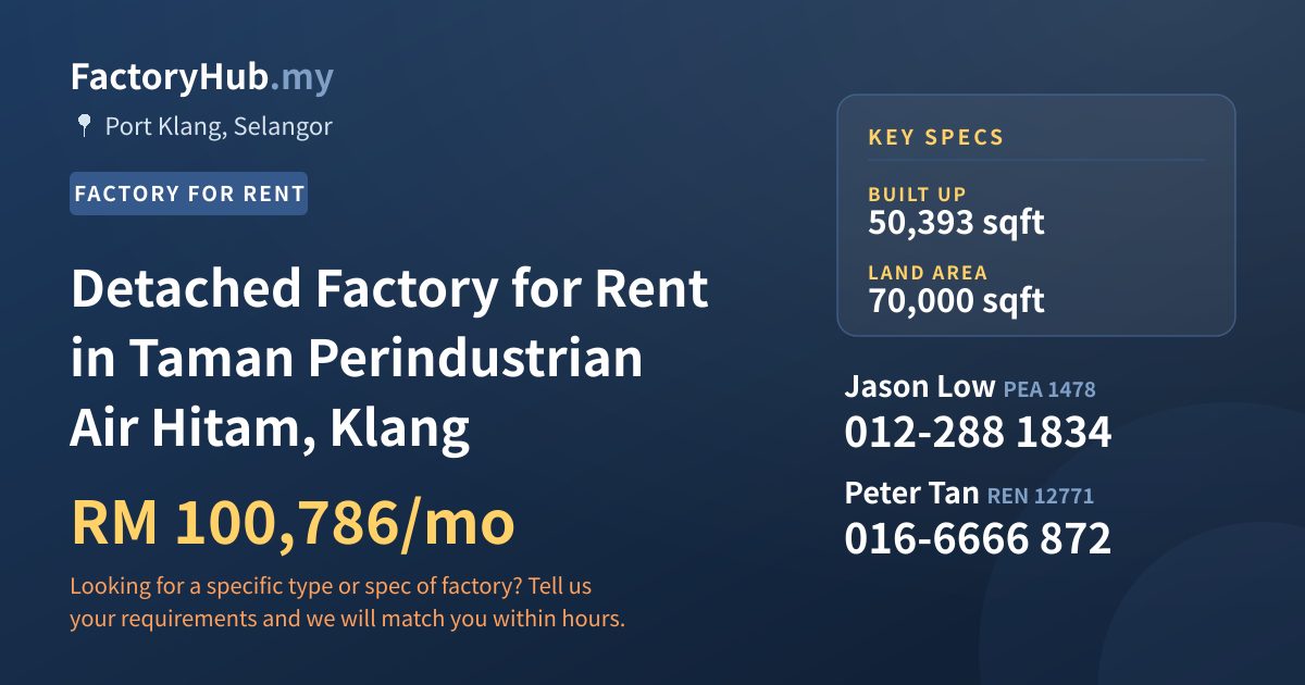 Factory For Rent - Detached Factory for Rent in Taman Perindustrian Air Hitam, Klang - Port Klang, Selangor
