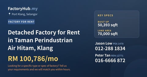 Factory For Rent - Detached Factory for Rent in Taman Perindustrian Air Hitam, Klang - Port Klang, Selangor