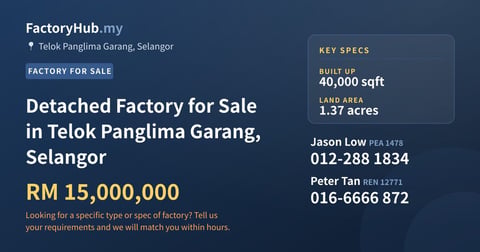 Factory For Sale - Detached Factory for Sale in Telok Panglima Garang, Selangor - Telok Panglima Garang, Selangor