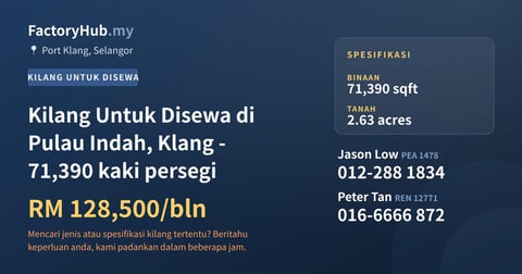 Kilang Untuk Disewa - Kilang Untuk Disewa di Pulau Indah, Klang - 71,390 kaki persegi - Port Klang, Selangor