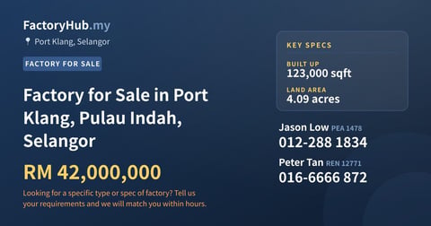 Factory For Sale - Factory for Sale in Port Klang, Pulau Indah, Selangor - Port Klang, Selangor