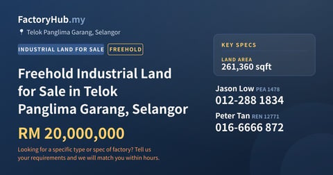 Land For Sale - Freehold Industrial Land for Sale in Telok Panglima Garang, Selangor - Telok Panglima Garang, Selangor