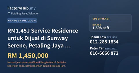Kediaman Untuk Dijual - RM1.45J Service Residence untuk Dijual di Sunway Serene, Petaling Jaya – 1598kp - Petaling Jaya, Selangor